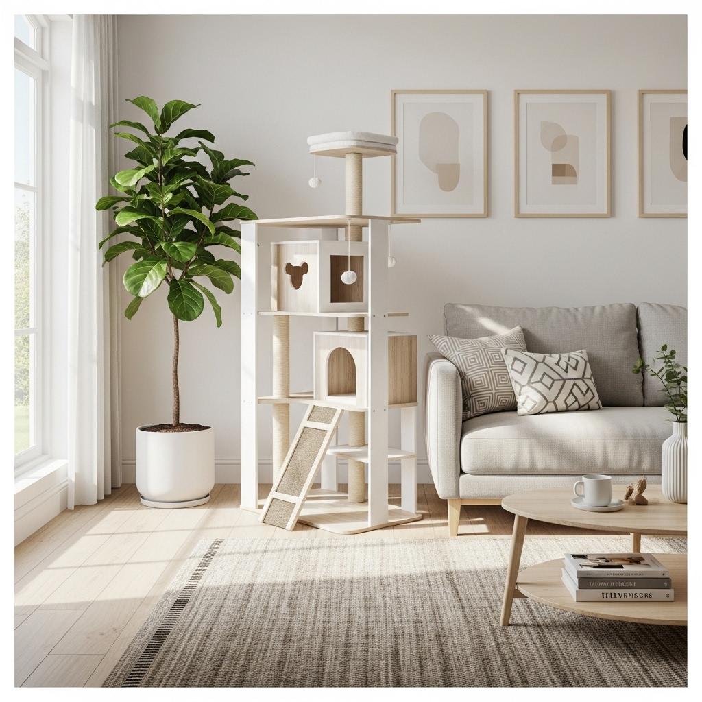 おしゃれなリビングに馴染む、ニトリやカインズ風の家具調キャットタワー